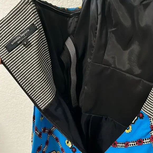 NANETTE LEPORE Border-Print Camisole Mini Dress, Blue Paisley, Size 4 - Picture 9 of 11